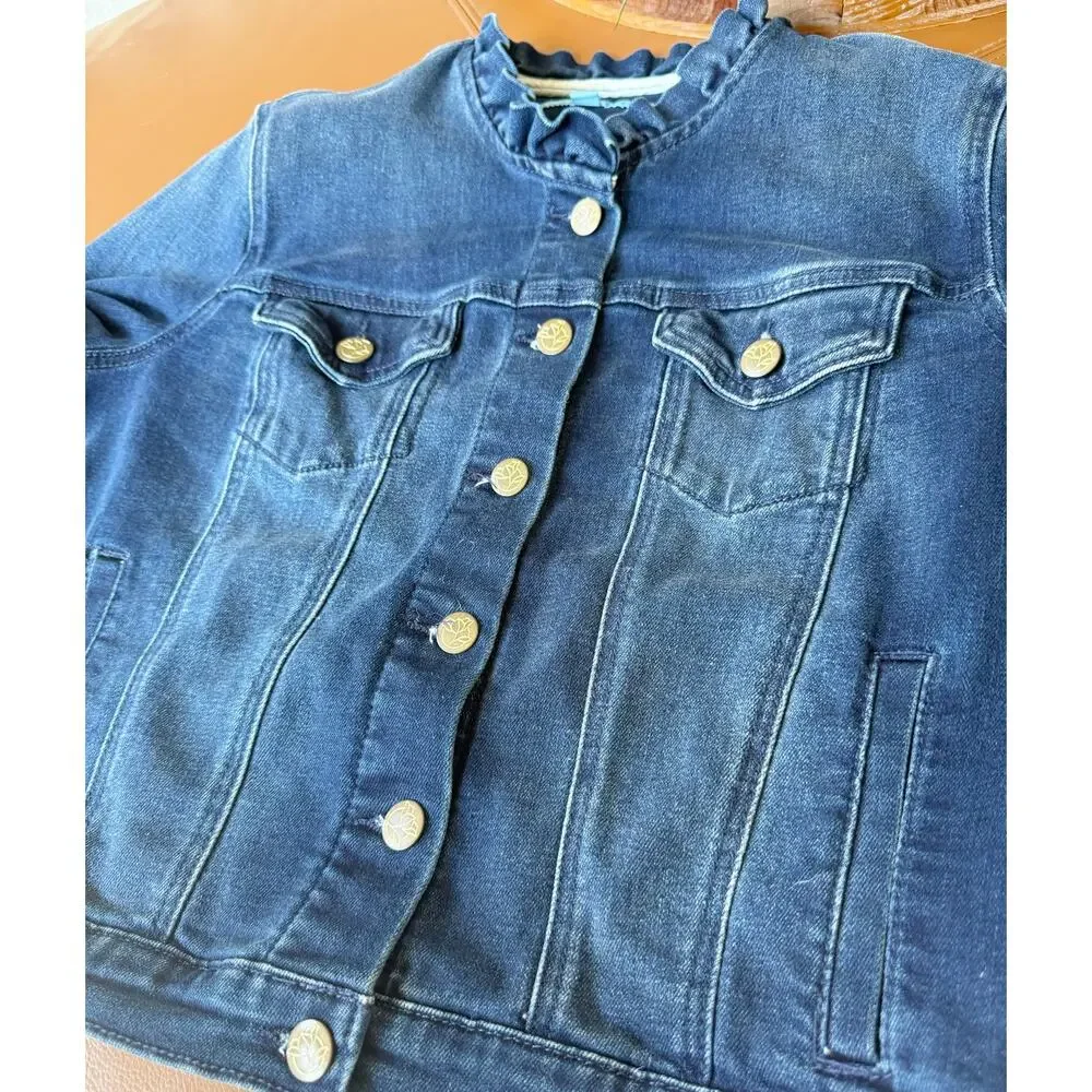 Draper James RSVP Ruffle Collar Stretch Denim Jacket Medium - Picture 7 of 11